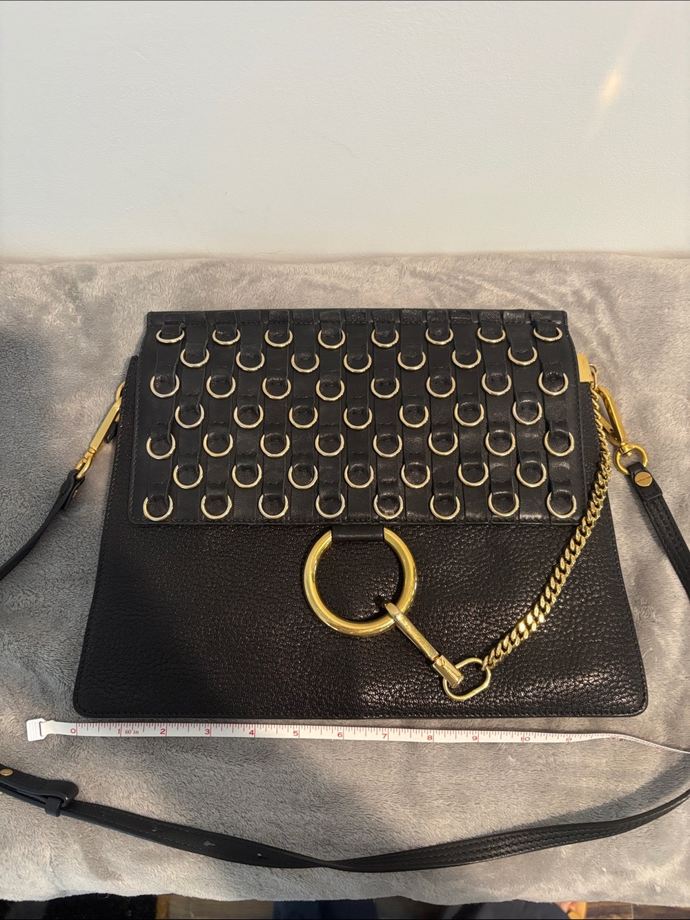 Limited Edition Chloe Black Leather Faye Shoulder Bag with Gold Rings